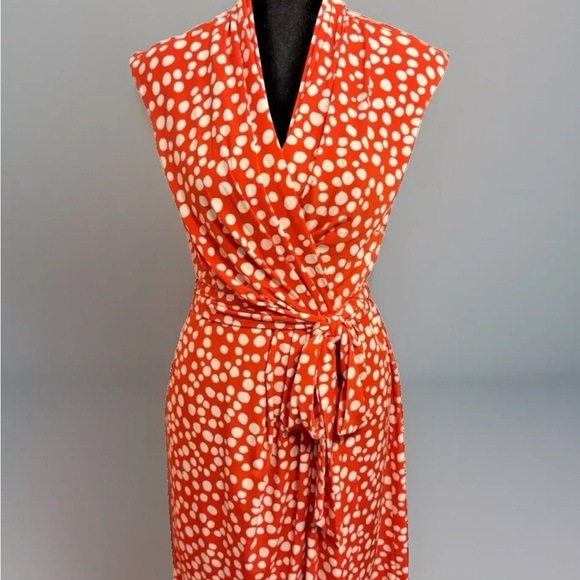 Eliza J Dresses & Skirts - Eliza J faux wrap dress 6 orange white polka dot career office